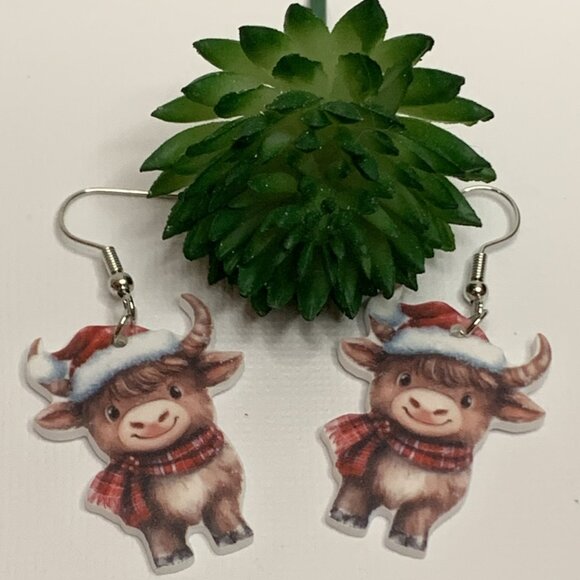Bull Earring, Santa Earring, Cow Earring, Christmas Earring, Gift Idea, Holiday - Picture 1 of 4